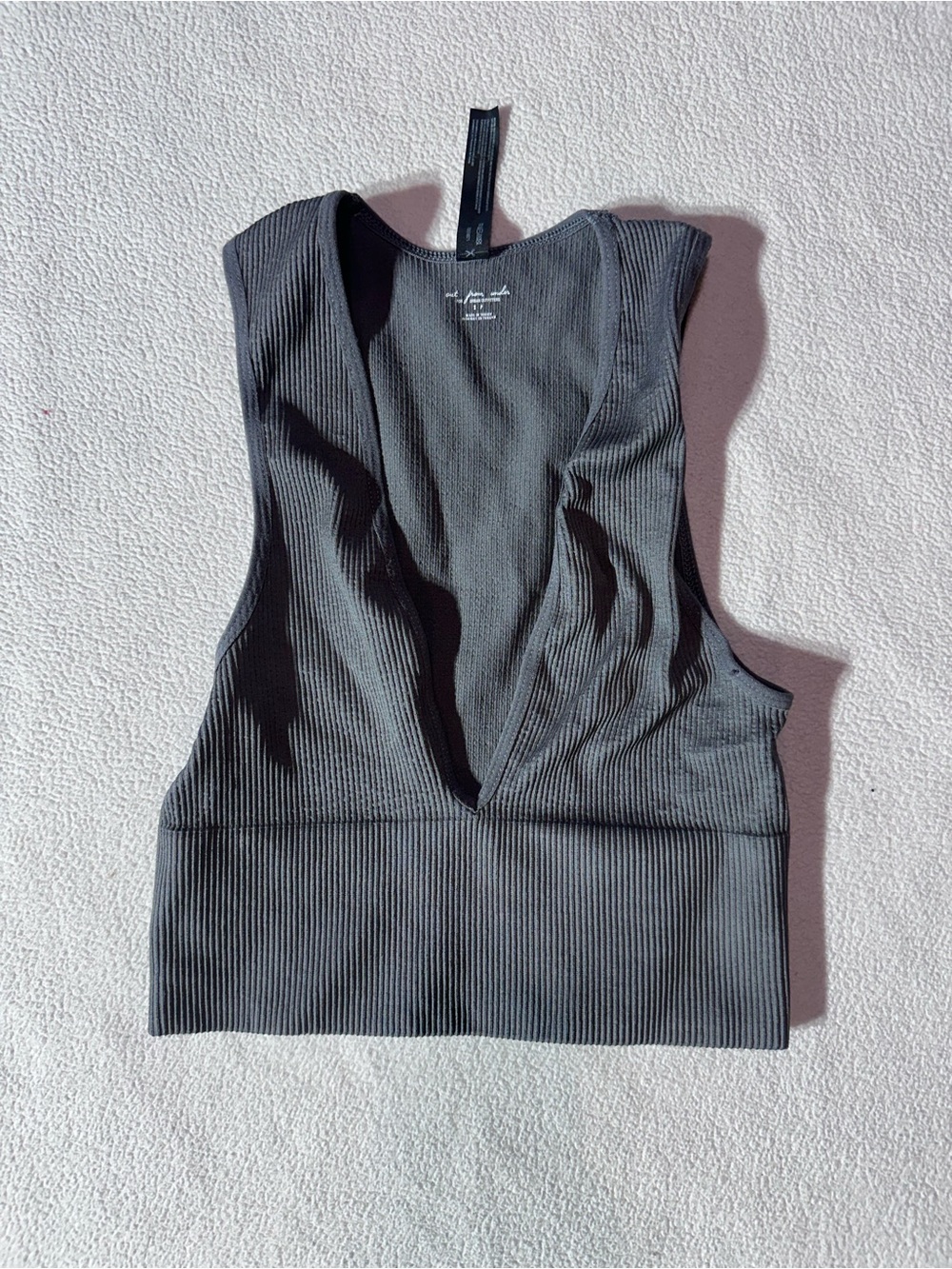 Urban Outfitters Ribbed Deep V Crop Tank Top - Gray